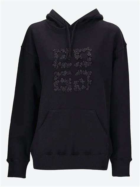 Hoodie in fleece with 4G embroidered flowers 